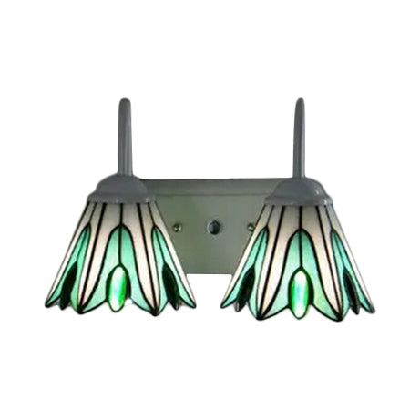 BowLift | 2 Lights Flowers Wall Mounted Light Tiffany Green Glass Wall Lamp for Living Room