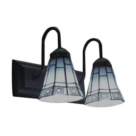 BowLift | 2 Head Living Room Wall Mounted Light Tiffany Black Wall Lamp with Extended Blue Glass Shade