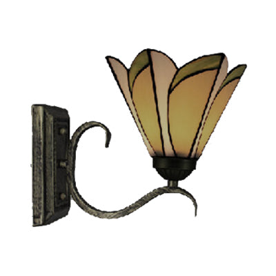 BowLift | Yellow conical wall lamp 1 head Tiffany glass wall sconce in antique bronze for the study