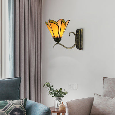 BowLift | Yellow conical wall lamp 1 head Tiffany glass wall sconce in antique bronze for the study