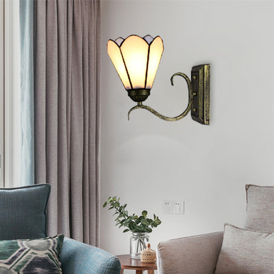 BowLift | Cone Bookstore Wall Lamp Art Glass 1 Head Tiffany Simple Style Wall Lamp Light in White Finish