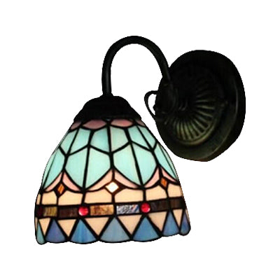 BowLift | Stained Glass Dome Wall Lamp 1 Light Mediterranean Style Wall Lamp in Blue for Staircase