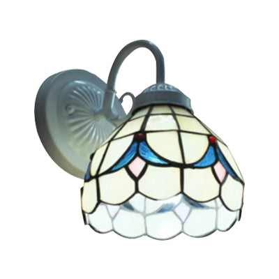 BowLift | White Glass Dome Wall Lamp Tiffany 1 Head Wall Mount Light for Living Room