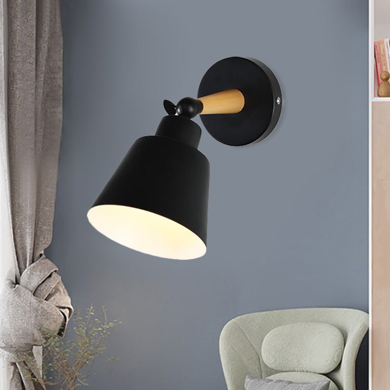 BowLift | 1 Light Wall Light Modern Style Bucket Shade Metal Wall Lamp in Black for Living Room
