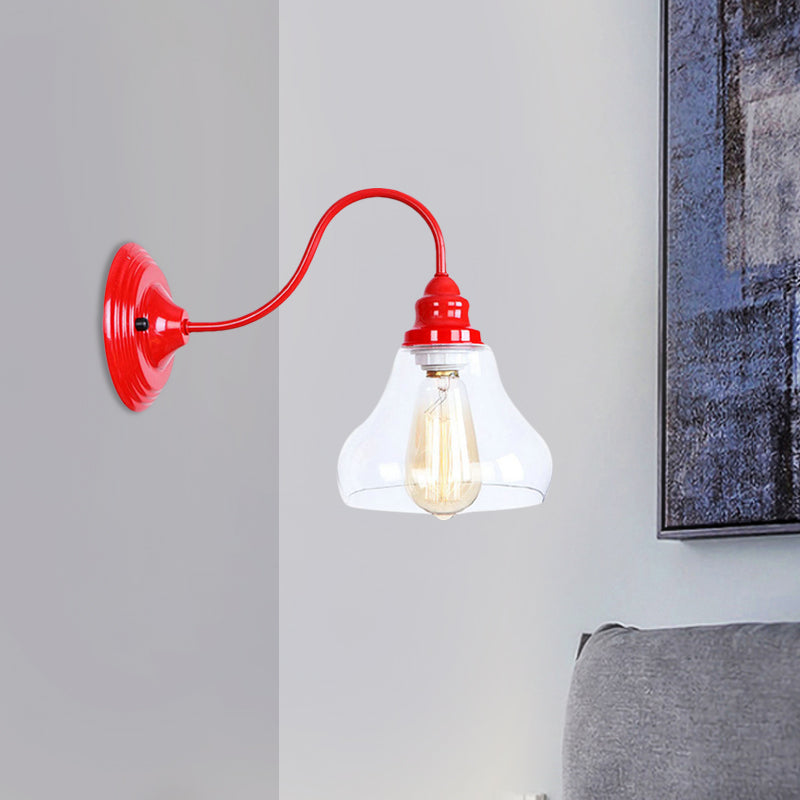 BowLift | Industrial conical wall lighting 1 bulb clear glass wall lamp light in red for bathroom