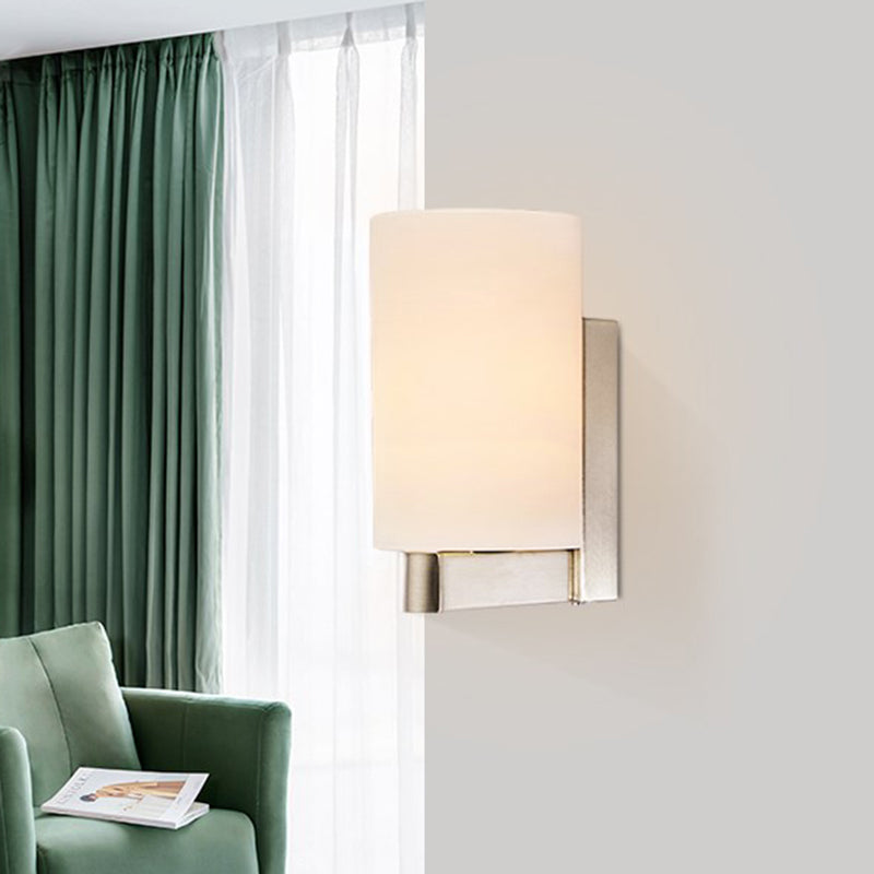 BowLift | White glass cylinder wall lamp Modern 1 light chrome wall light for hallway