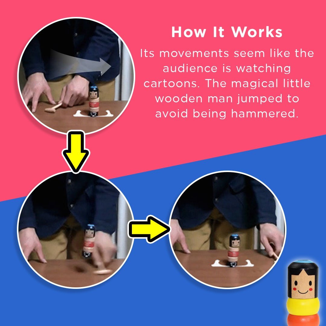 BowLift | Magic Wooden Man Toy | Unbreakable Trick Figure | Classic Educational Play | 10cm