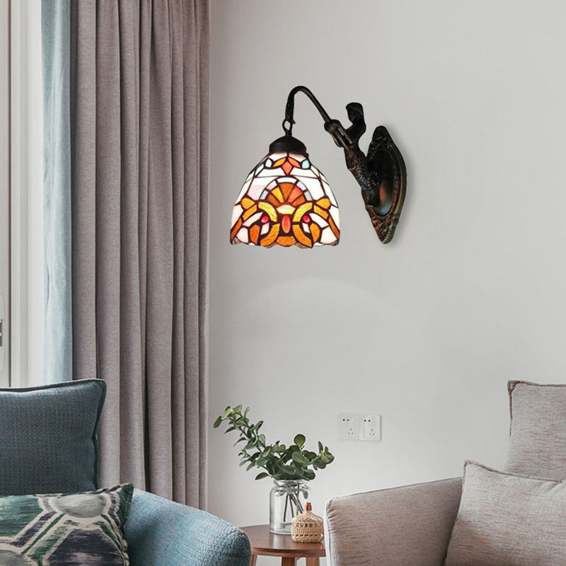 BowLift | 1 Light Bell Wall Lighting Victorian Tiffany Stained Glass Wall Lamp with Mermaid