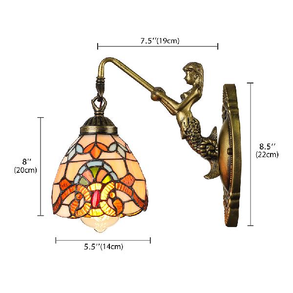 BowLift | 1 Light Bell Wall Lighting Victorian Tiffany Stained Glass Wall Lamp with Mermaid
