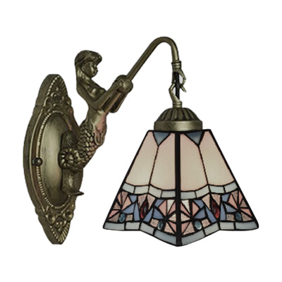 BowLift | Beige Glass Trapeze Sconce Light Fixture Tiffany 1 Head Wall Mounted Light for Living Room