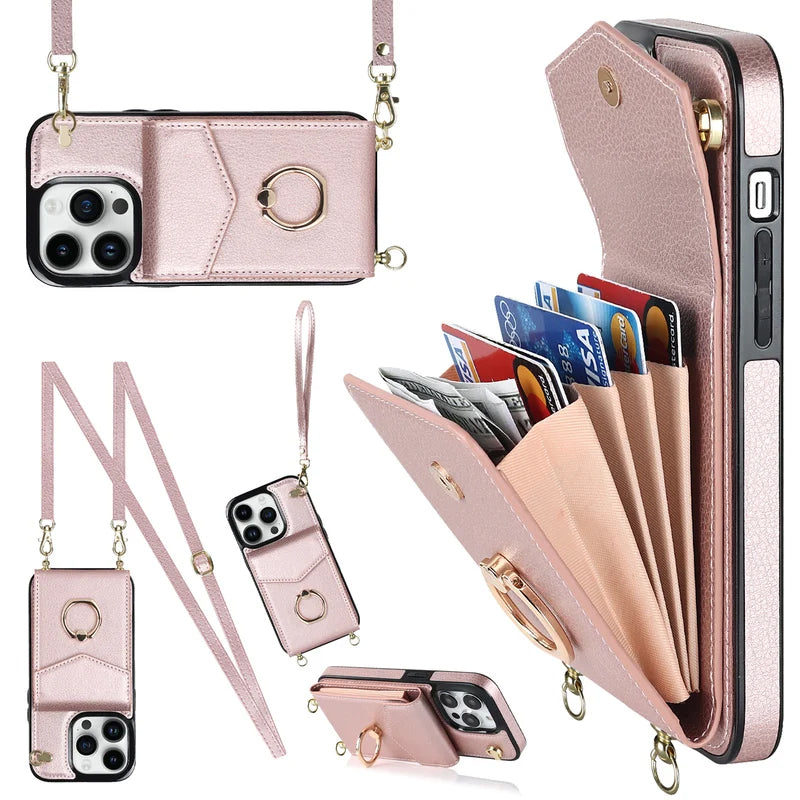 BowLift | Leather Wallet Case with Ring & Lanyard for iPhone