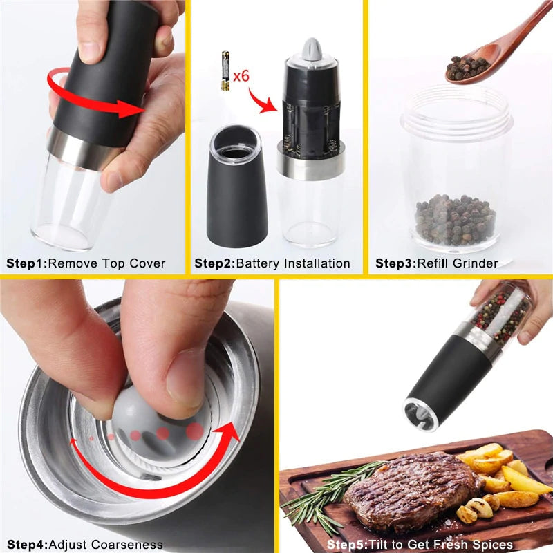 BowLift | Automatic Electric Gravity Induction Salt and Pepper Grinder