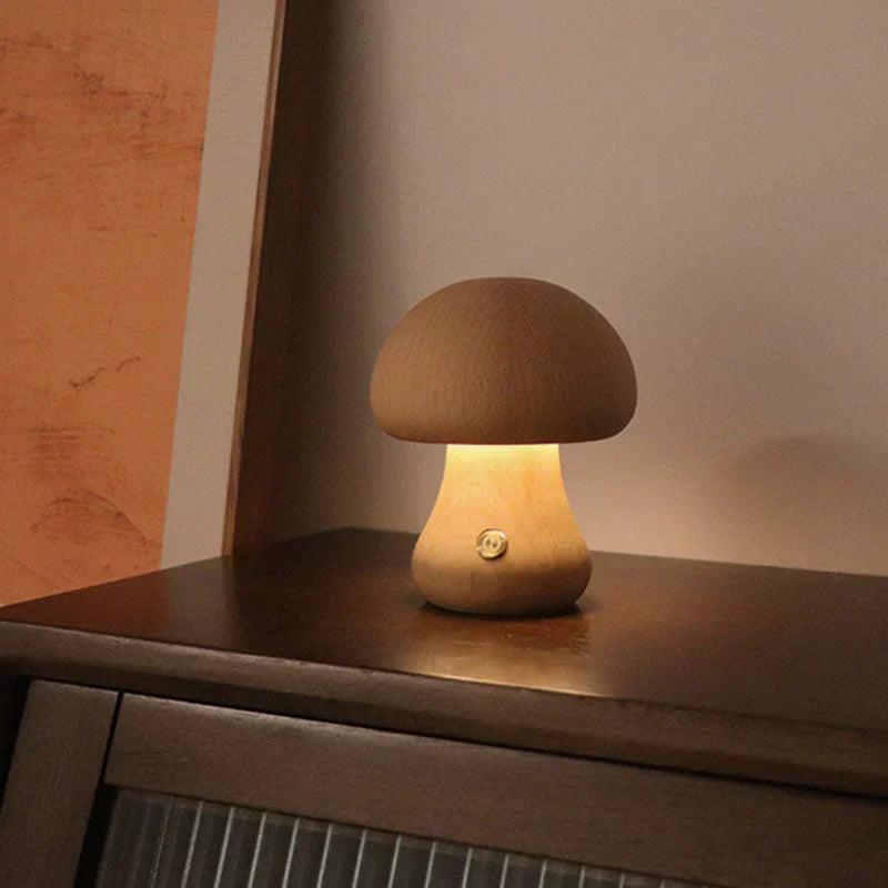 BowLift | Wooden Mushroom LED Night Light – Charming Lamp in Natural Design for Cozy Atmosphere