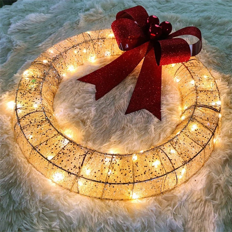 BowLift | Illuminated Christmas Wreath Luxury Gold-Green 50cm – Handmade Door Wreath with LED