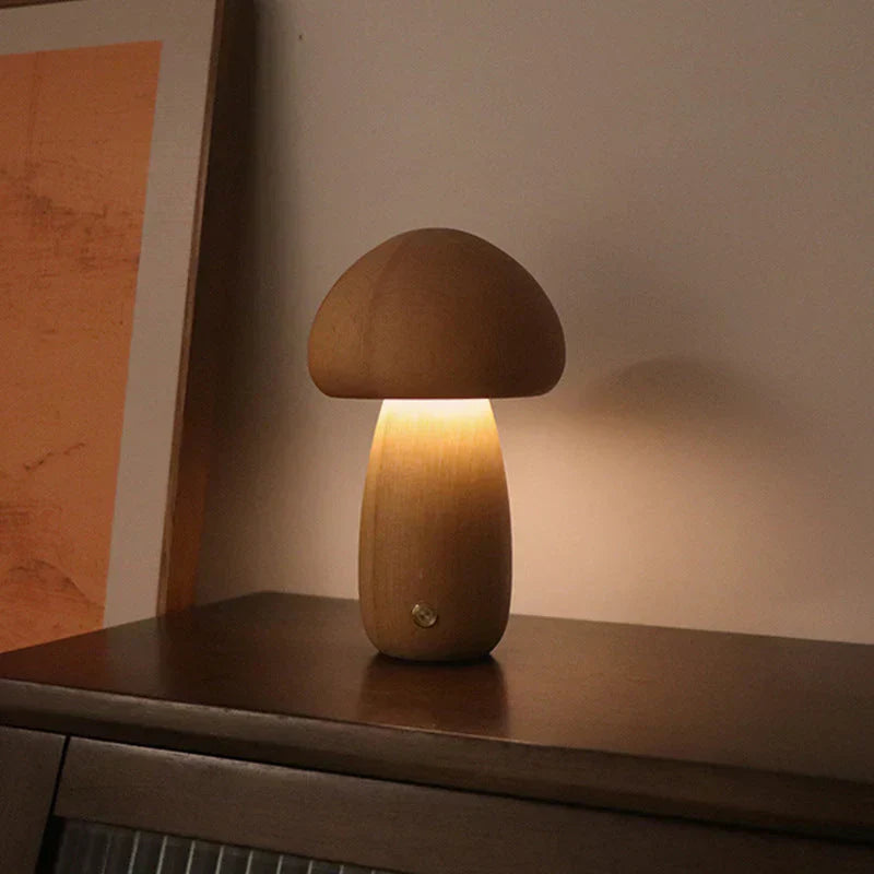BowLift | Wooden Mushroom LED Night Light – Charming Lamp in Natural Design for Cozy Atmosphere
