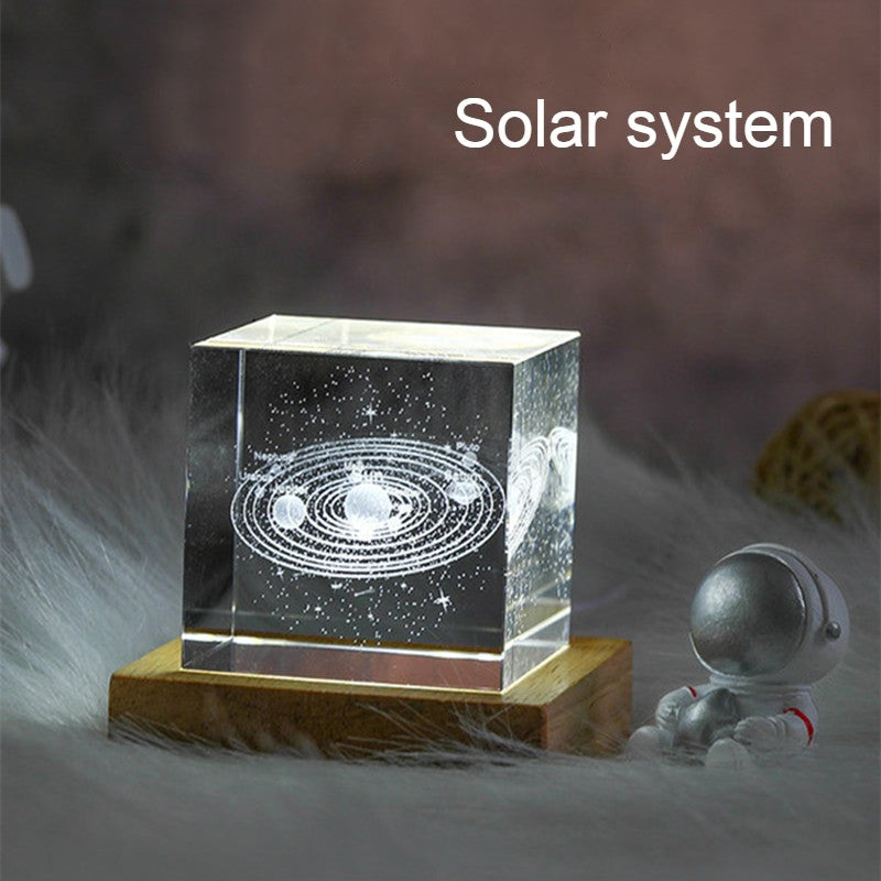 BowLift | 3D Galaxy Crystal Glass Cube with Chargeable Colorful Light Base, for Gift & Home Decoration
