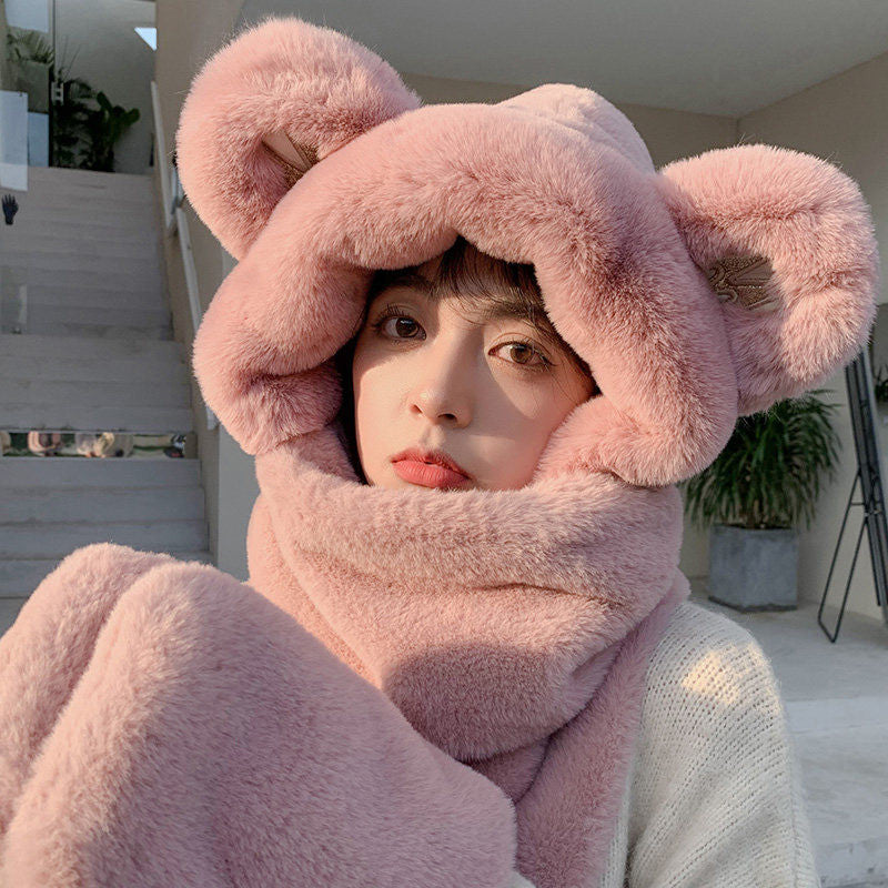 BowLift | 3-in-1 Cure Plush Bear Ear Winter Hat with Scarf & Gloves