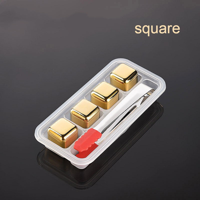 BowLift | Reusable Stainless Steel Ice Cubes, with Tip Tongs and Storage Tray (Set of 4)