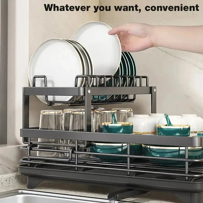 BowLift | Adjustable Stainless Steel Dish Drying Rack – Space-Saving Kitchen Drainer for Plates, Glasses & Cutlery
