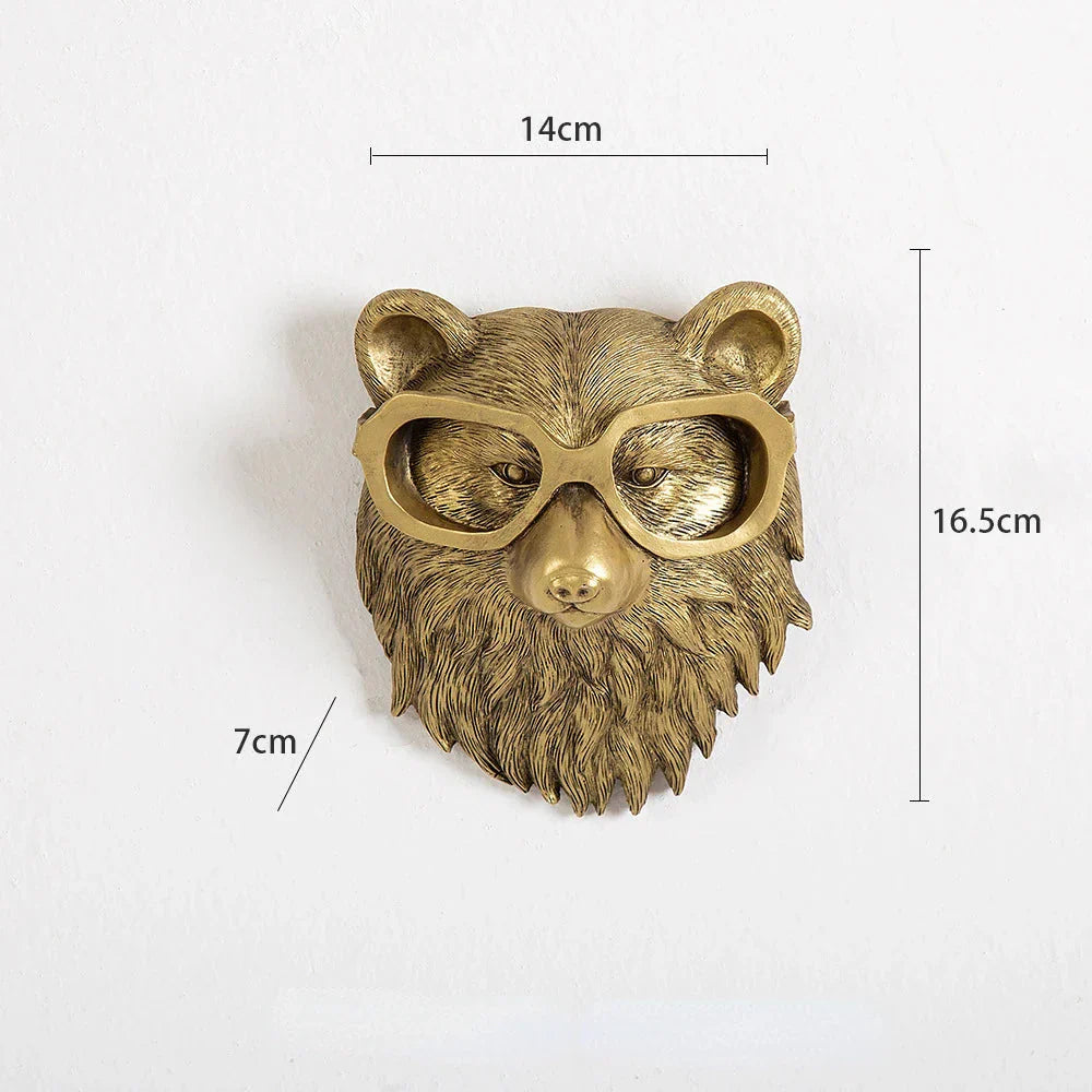 BowLift | Antique Bronze Resin Animal Pendant Golden Deer Head Wall Storage Hook Background Wall Accessories Decorative Figures