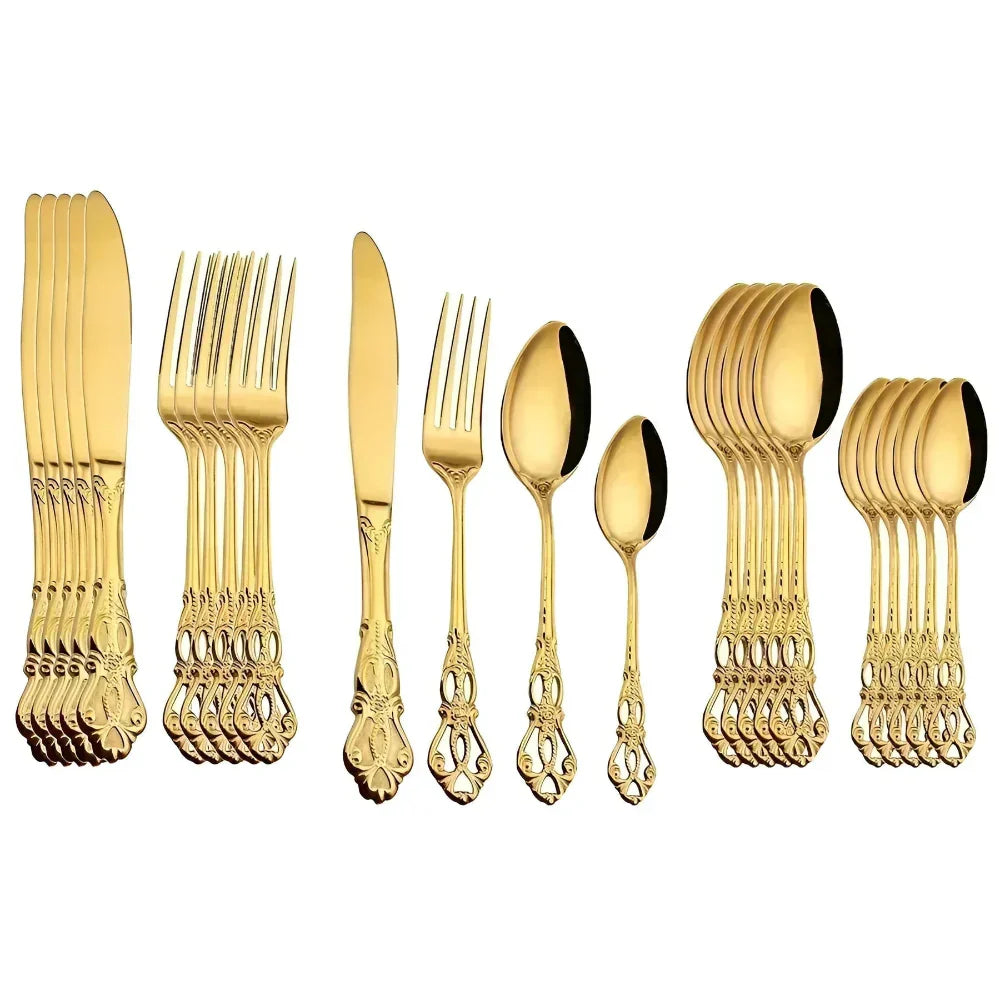 BowLift | Aurique – 24-Piece Stainless Steel Cutlery Set with Elegant Engraving