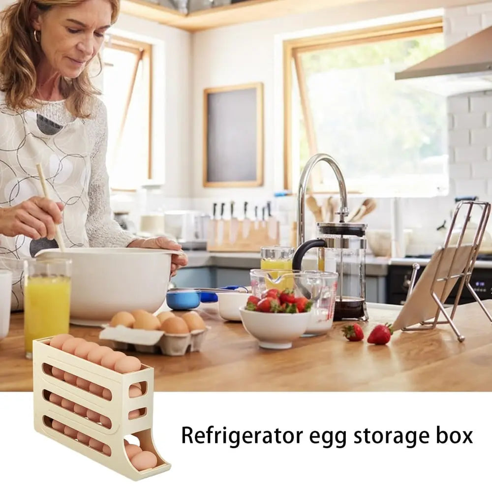 BowLift | Automatic Egg Holder with Rolling Function – 4-Tier Egg Organizer for Refrigerator & Kitchen