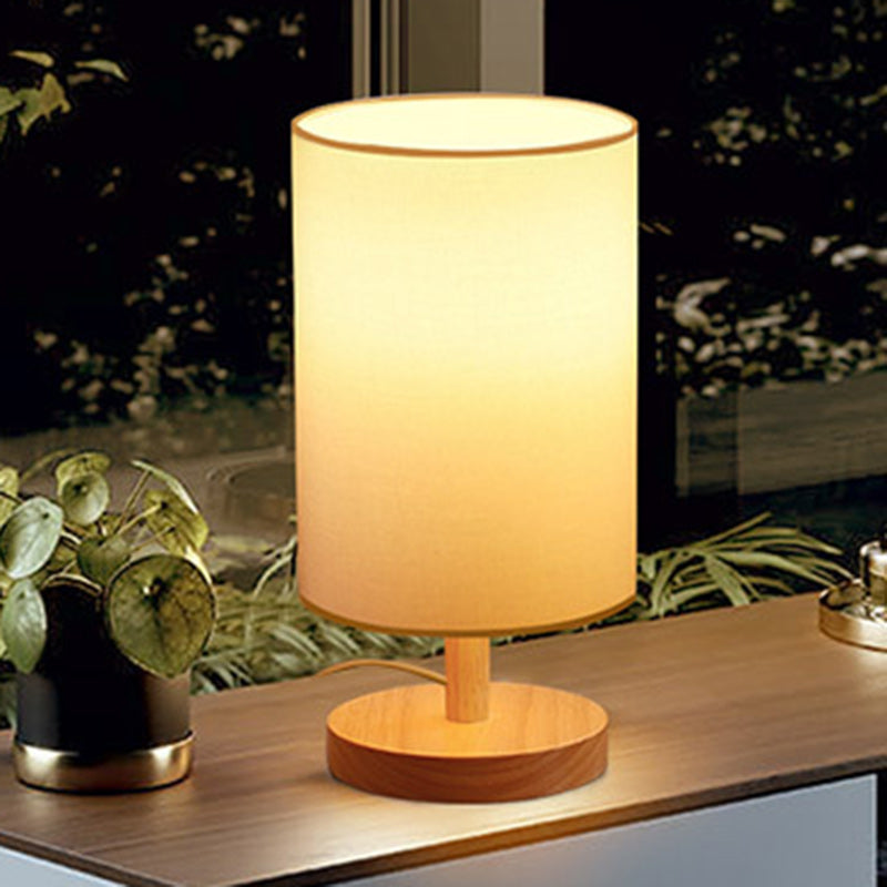 BowLift | Traditional Japanese Cylinder Wood Fabric 1-Light Table Lamp for the Living Room