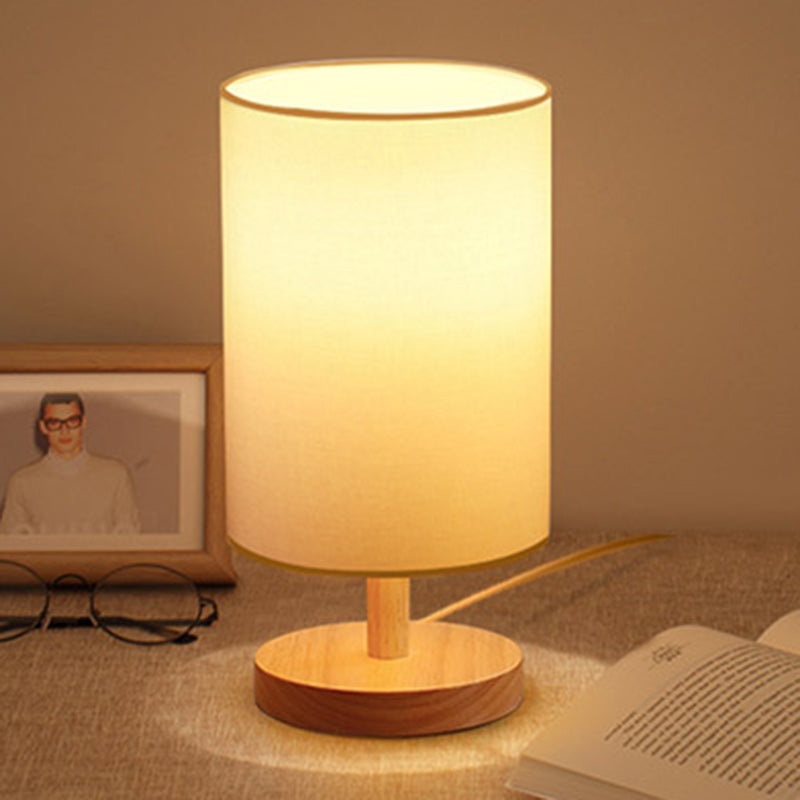 BowLift | Traditional Japanese Cylinder Wood Fabric 1-Light Table Lamp for the Living Room