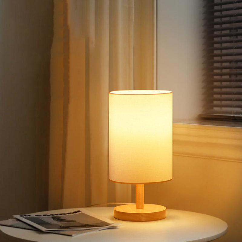 BowLift | Traditional Japanese Cylinder Wood Fabric 1-Light Table Lamp for the Living Room