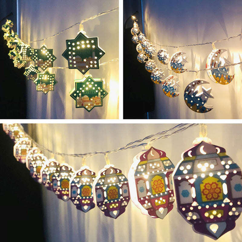 BowLift | Contemporary Boho Iron Lantern Teardrop Star LED String Lights Outdoor Lighting For Garden