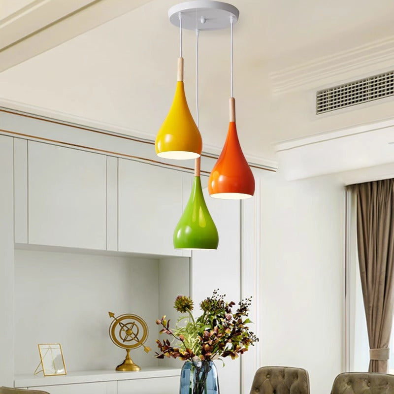 BowLift | Nordic Iron Wood Aluminum Pumpkin Water Drop 1-Light Pendant Light for Dining Room