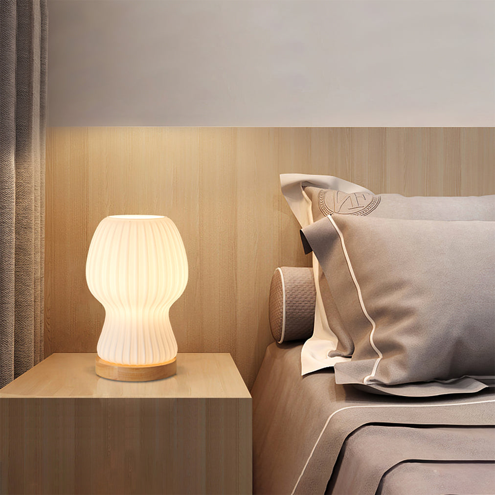 BowLift | GlowBeam – Folded Glass Table Lamp with Wooden Accent