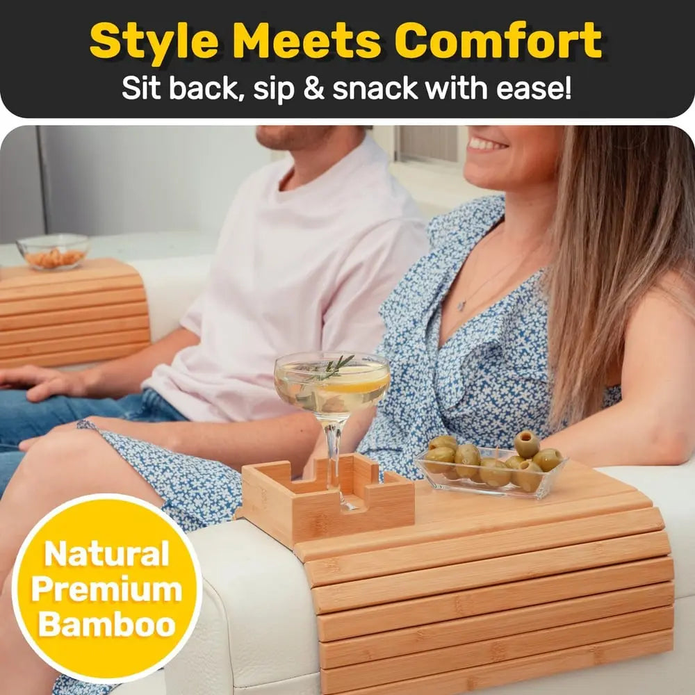 BowLift | Bamboo Armrest Tray – Non-Slip Sofa Holder for Drinks & Snacks