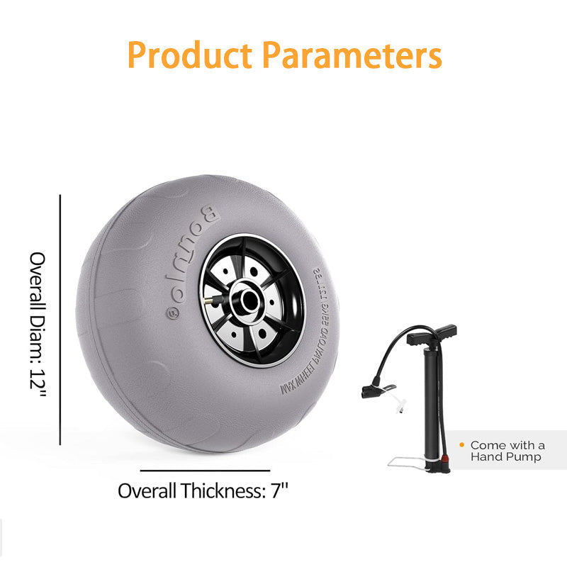 BowLift | 12 Inch Balloon Wheel Beach Car Tire Replacement Large Sand Wheel for Beach Car, Kayak Cart, Canoe Cart, Etc. With Free Air Pump, 2 Pack