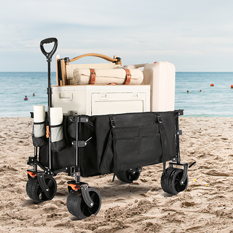 BowLift | 130L foldable four-wheel cart, beach cart with large wheels, practical grocery cart with side bags and brakes, suitable for camping sports outdoor activities