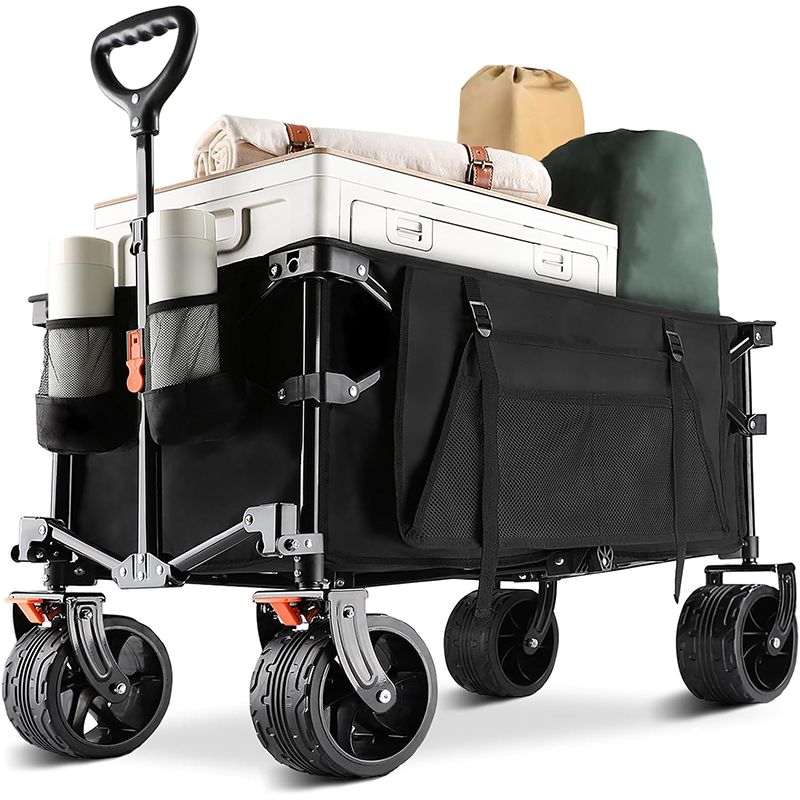 BowLift | 130L foldable four-wheel cart, beach cart with large wheels, practical grocery cart with side bags and brakes, suitable for camping sports outdoor activities