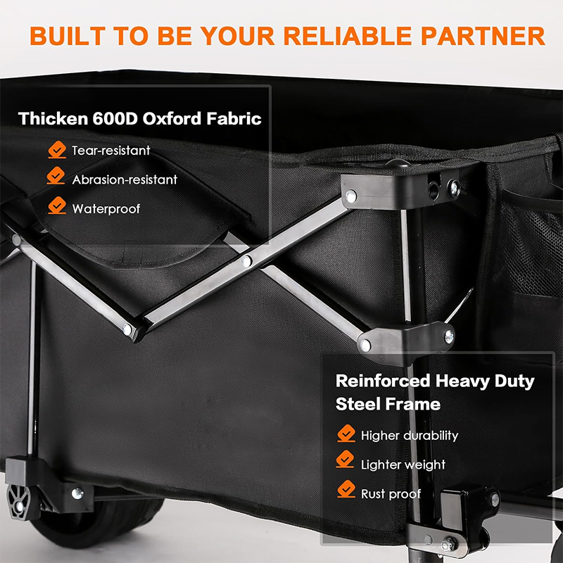 BowLift | 130L foldable four-wheel cart, beach cart with large wheels, practical grocery cart with side bags and brakes, suitable for camping sports outdoor activities