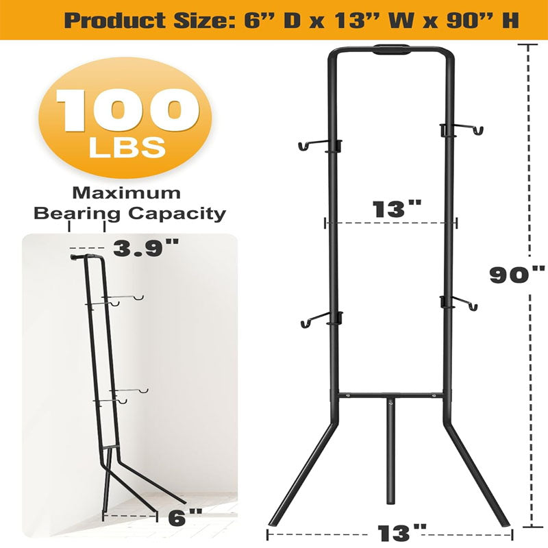 BowLift | 2 Bike Storage Rack with 3 Legs Adjustable Arm Hook Sturdy Steel & Easy Assemble for Garage Living Room Shed Holds Up to 100 lbs Black