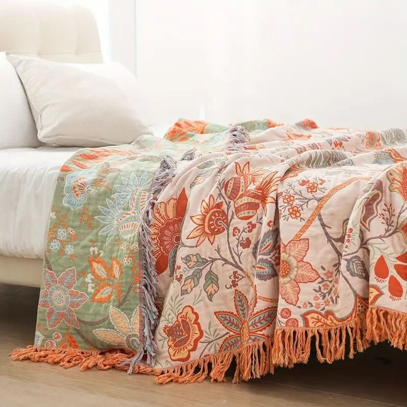 BowLift | Cotton Throw Blanket with Floral Boho Pattern