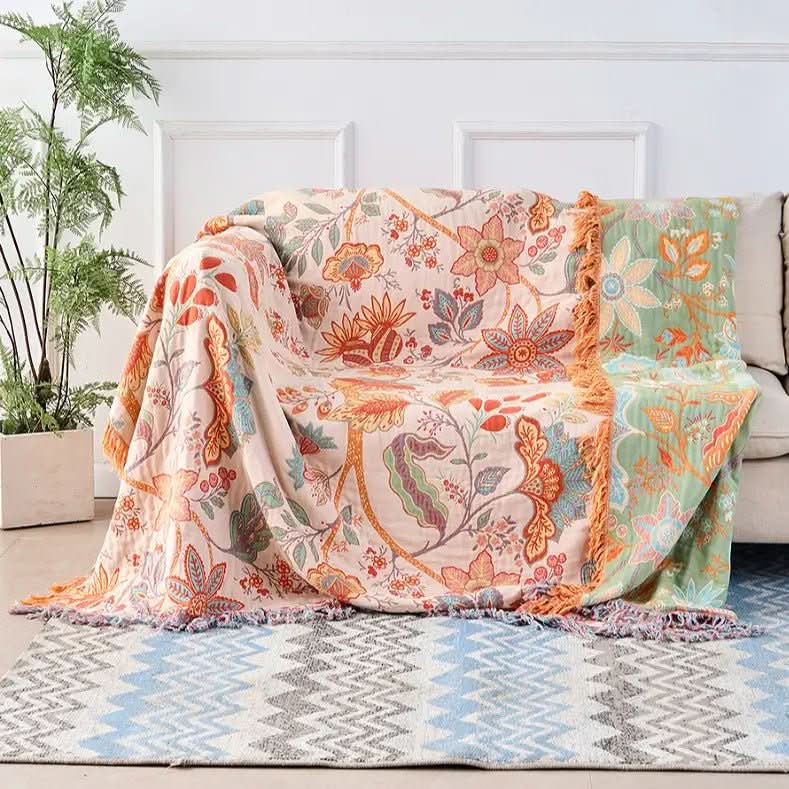 BowLift | Cotton Reversible Blanket with Jacquard and Boho Pattern