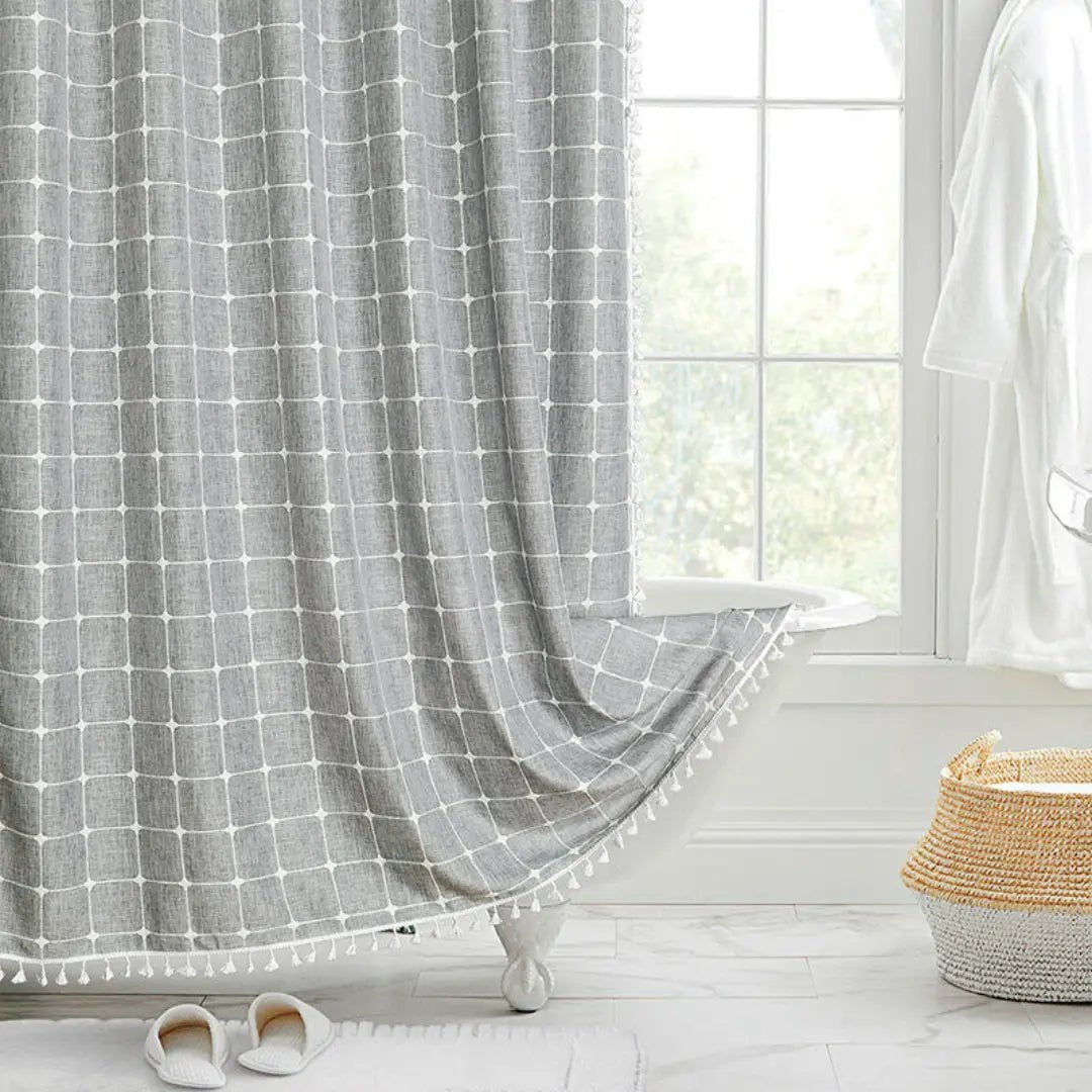 BowLift | Bohemian linen shower curtain with tassels & waterproof design