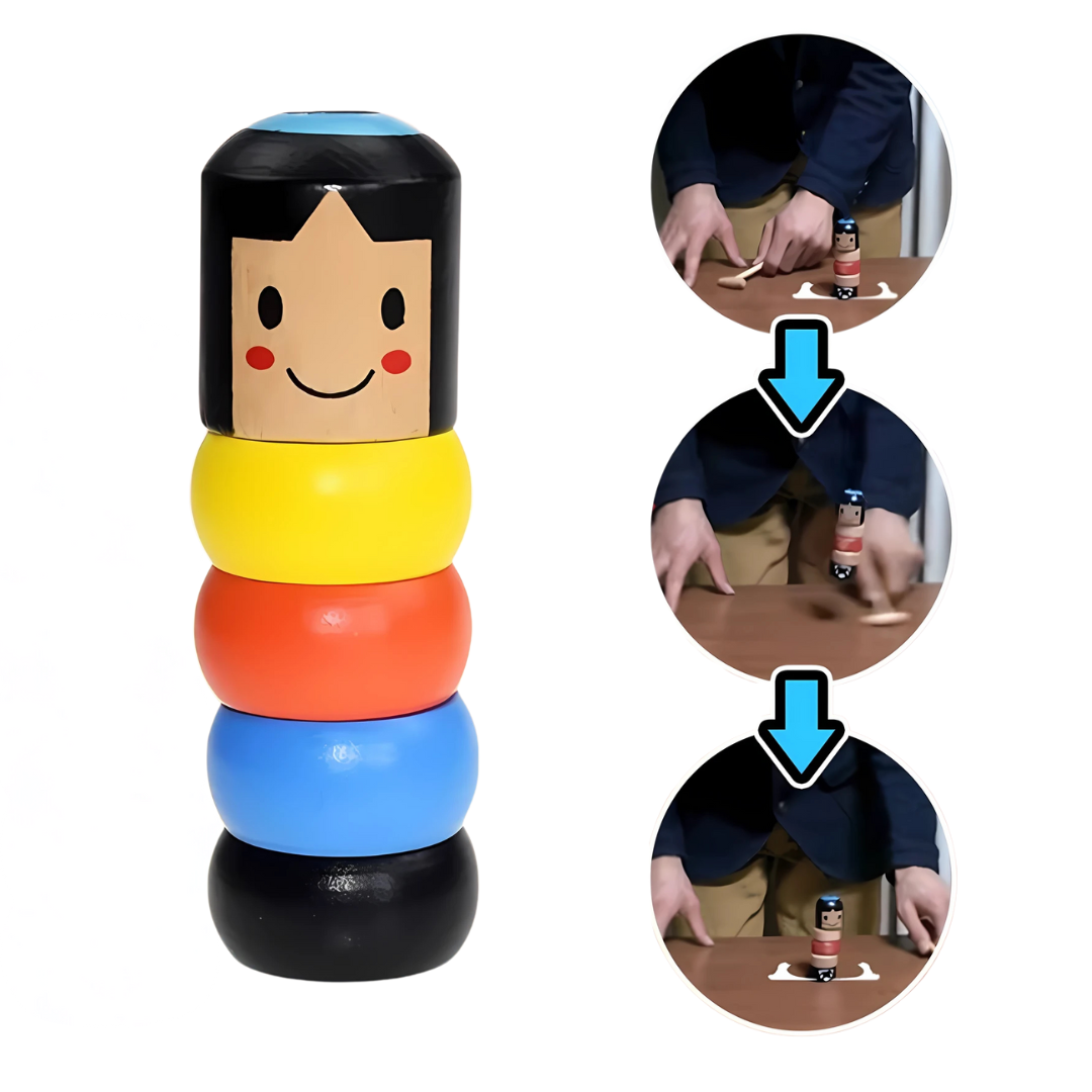 BowLift | Magic Wooden Man Toy | Unbreakable Trick Figure | Classic Educational Play | 10cm