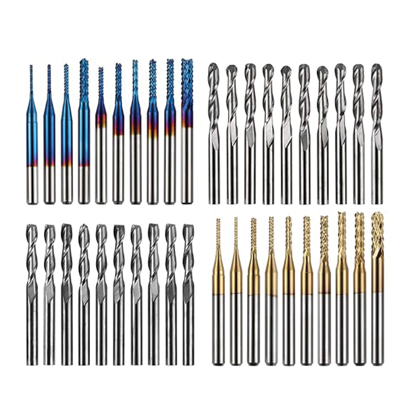 BowLift | End Mills CNC Router Bits Kit,1/8" Shank,Titanium Coat End Mill, Nano Blue Coat End Mill,Set Including 2-Flute Flat Nose & Ball Nose End Mill,CNC Cutter Milling Carving Bit