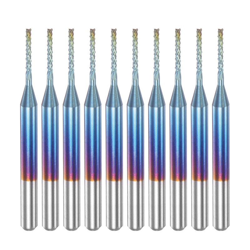 BowLift | 10pcs End Mills CNC Router Bits,1/8" Shank 1mm Blue Coated Tungsten Carbide Milling Cutters,for Milling Machine PCB Acrylic Wood Aluminum Metal