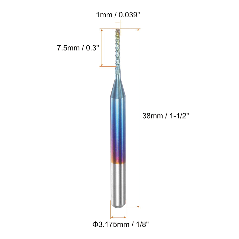BowLift | 10pcs End Mills CNC Router Bits,1/8" Shank 1mm Blue Coated Tungsten Carbide Milling Cutters,for Milling Machine PCB Acrylic Wood Aluminum Metal