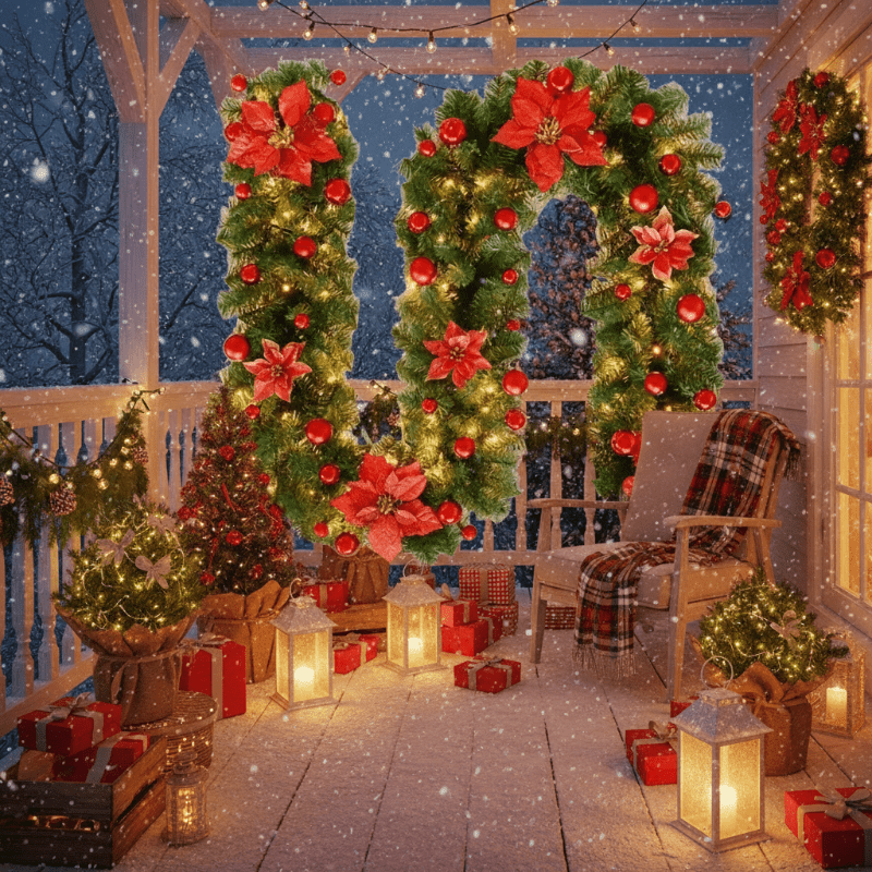 BowLift | Illuminated Christmas garland made of rattan with warm white LED lights, 2.7 m