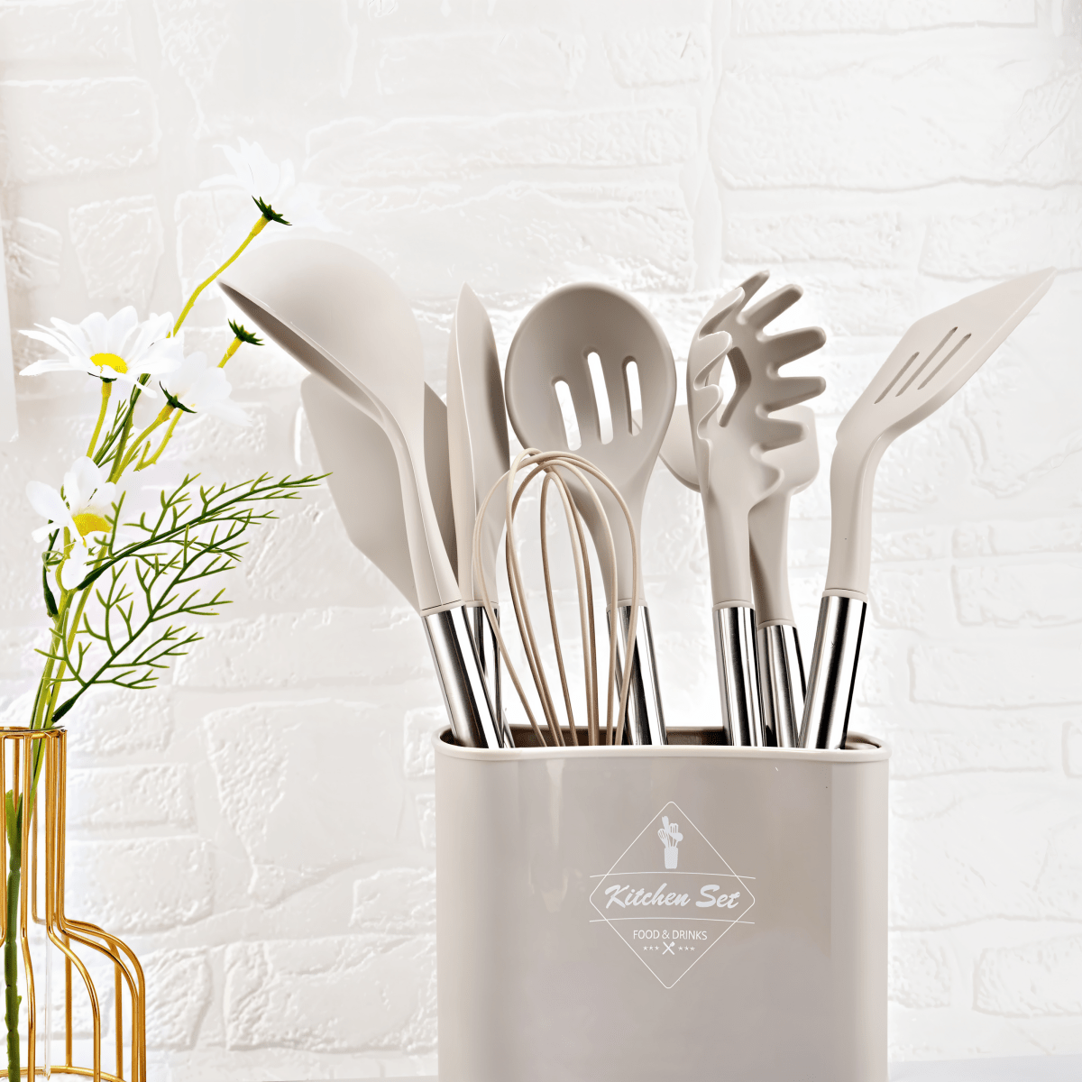 BowLift | 12-piece silicone kitchen utensil set with stainless steel handles for effortless cooking