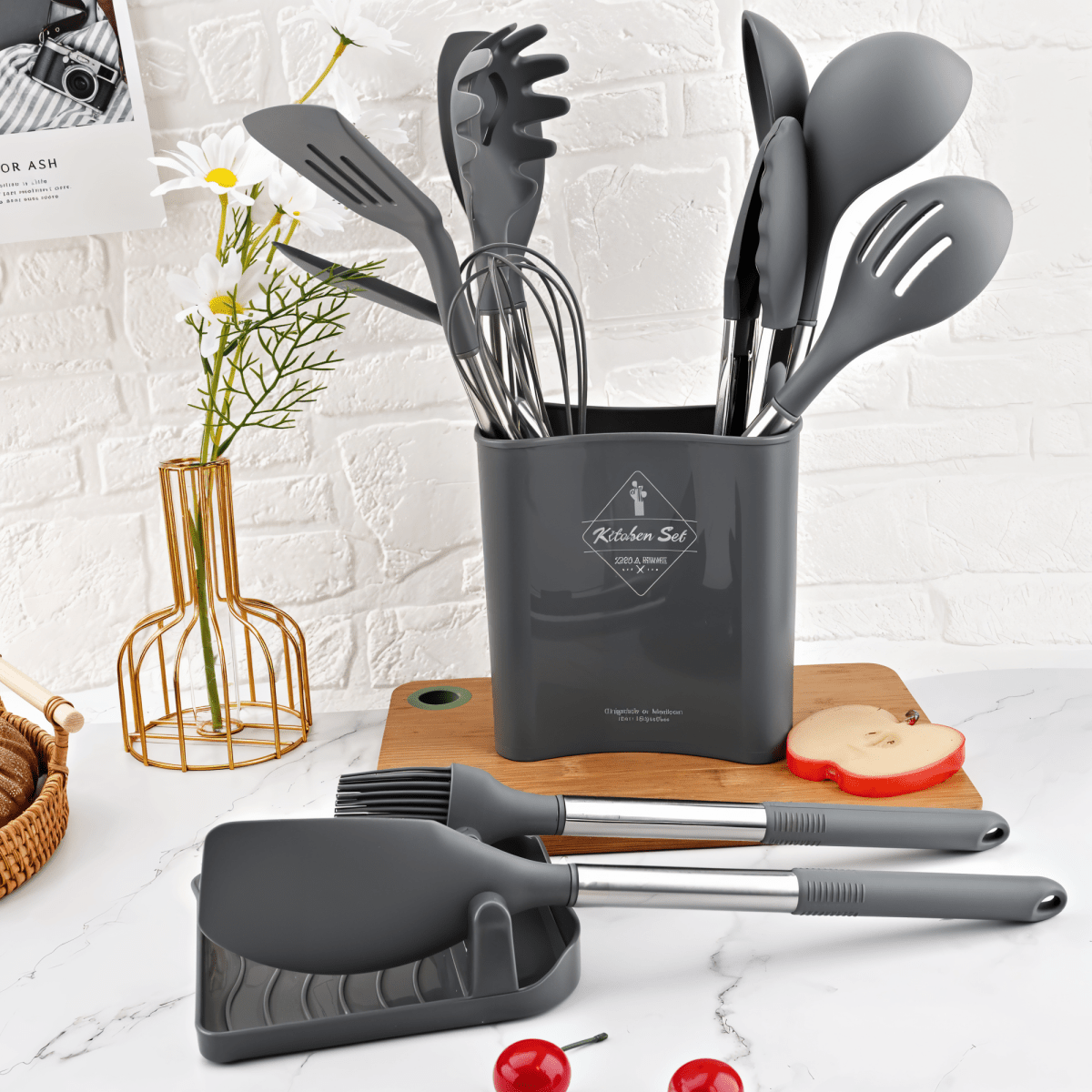 BowLift | 12-piece silicone kitchen utensils set with stainless steel handles