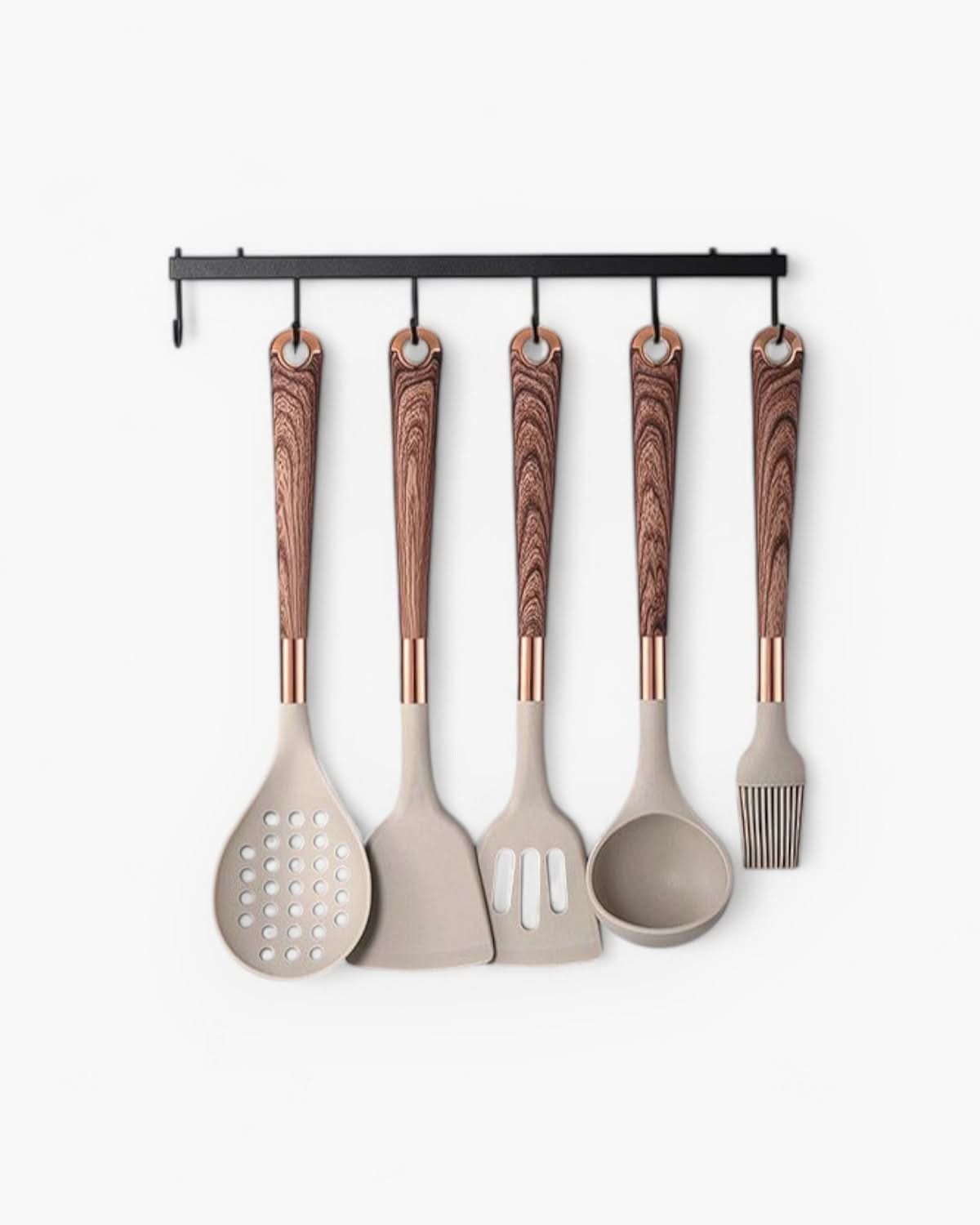 BowLift | Elegant silicone utensil set with handles in wood design