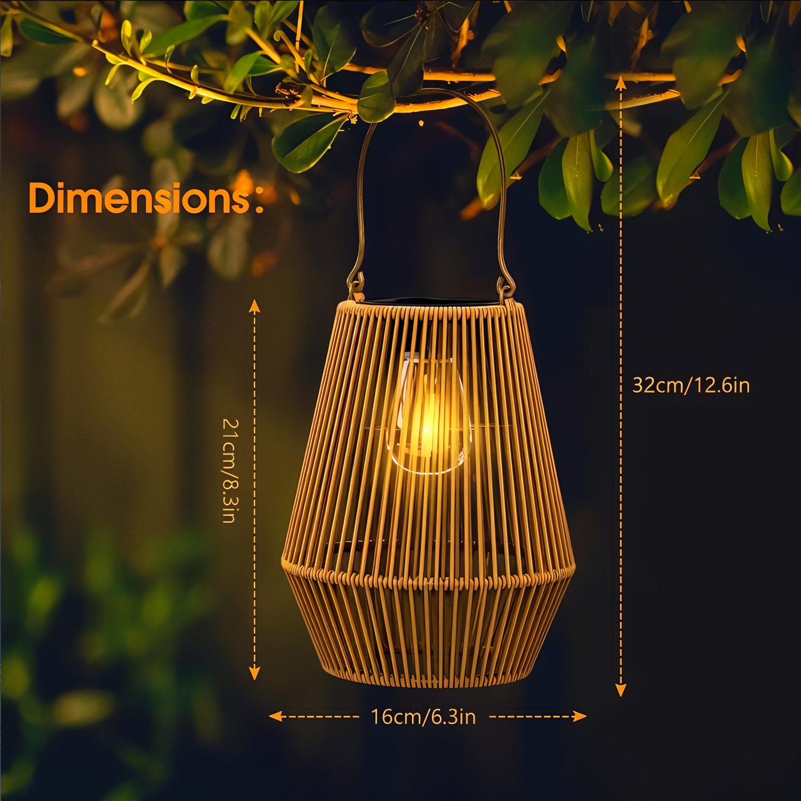 BowLift | CageRattan – Bamboo Solar Garden Light – Waterproof Hanging Lantern